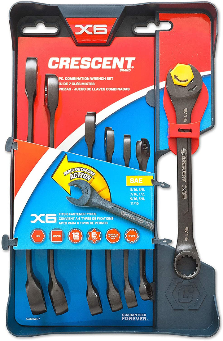 Crescent CX6RWS7 Combination Wrench Set with Ratcheting Open-End and Static Box-