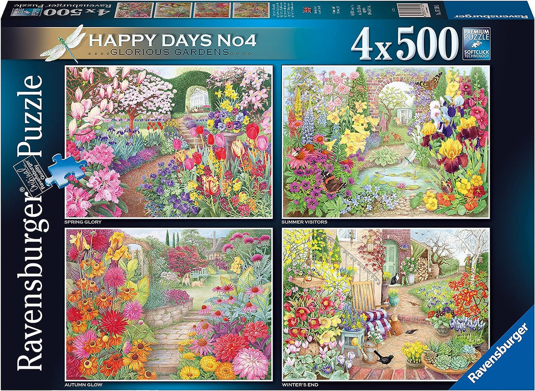 Ravensburger Happy Days Glorious Gardens 4X 500 Teile Puzzle für Erwachsene &amp;