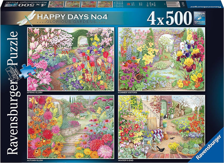 Ravensburger Happy Days Glorious Gardens 4X 500 Teile Puzzle für Erwachsene &amp;