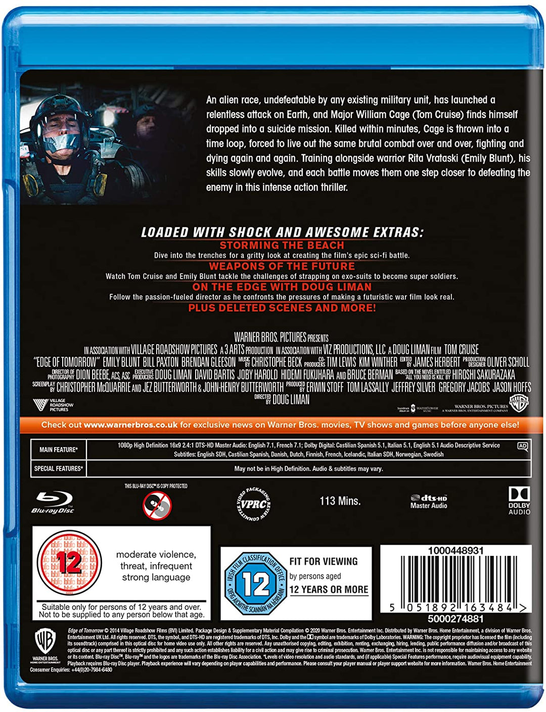 Edge of Tomorrow: Live Die Repeat [2014] [Region Free] - Action/Sci-fi [Blu-ray]