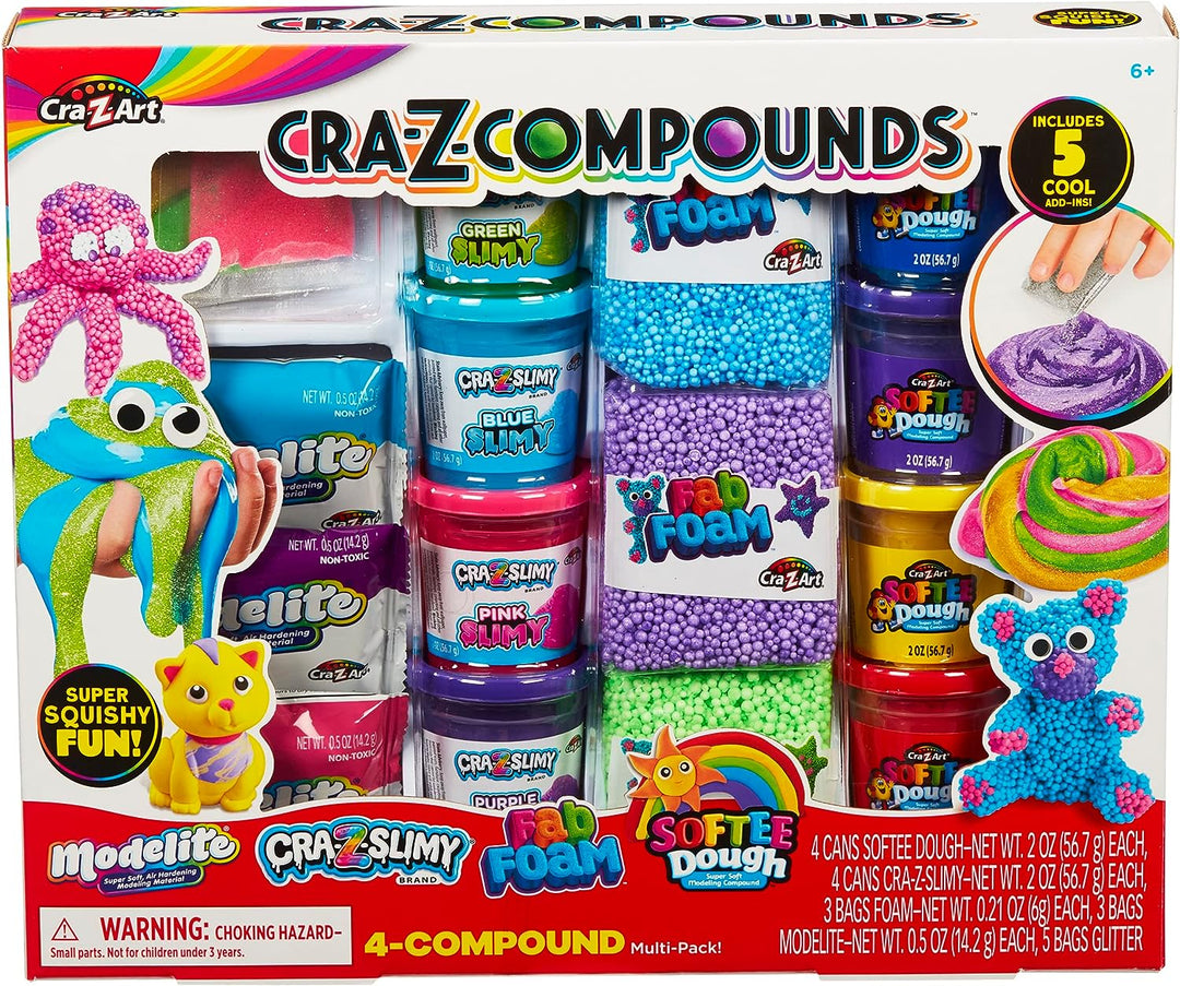 Cra-Z-Slimy Schleim-Compound-Set-Spielzeug, 4-Compound-Packung enthält mehrere einzigartige Kom