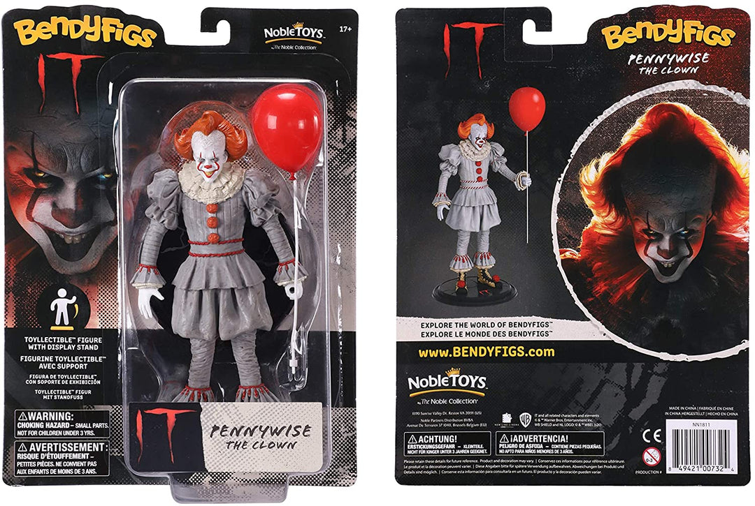 The Noble Collection IT Bendyfigs Pennywise – 7,5 Zoll (19 cm) Noble Toys Biegbare Figur, bewegliche Sammelpuppenfiguren mit Ständer