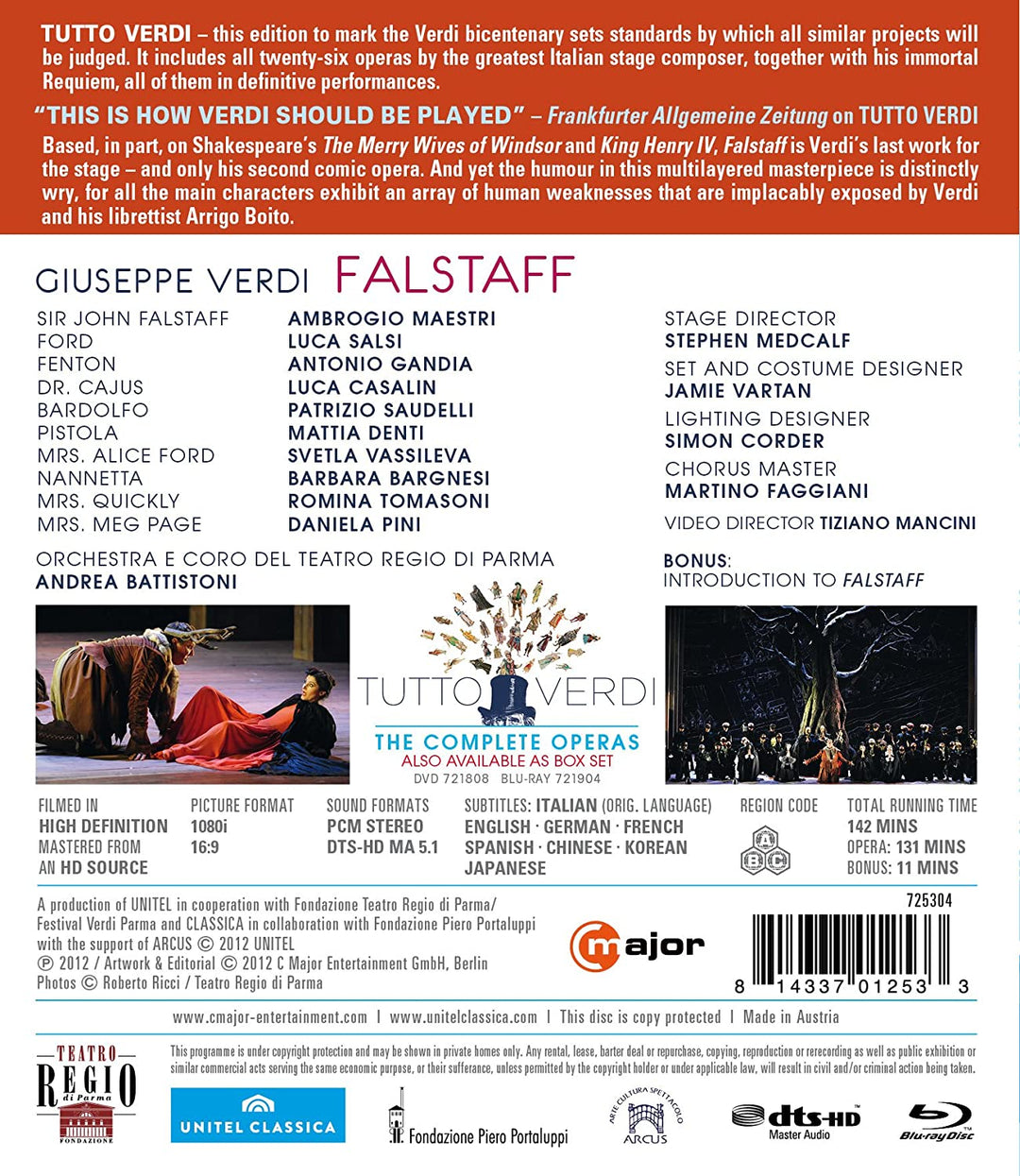 Verdi: Falstaff (Parma 2011) [Ambrogio Maestri, Luca Salsi, Antonio Gandia [C-Dur: 725304] [2013] [Blu-ray]