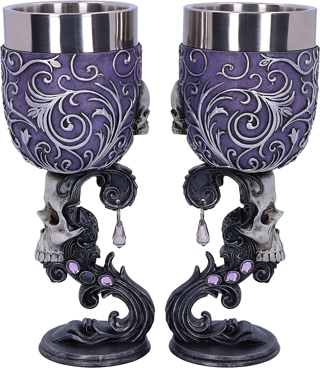 Nemesis Now B5168R0 Deaths Desire Twin Skull Heart Set of Two Goblets, Purple, 1
