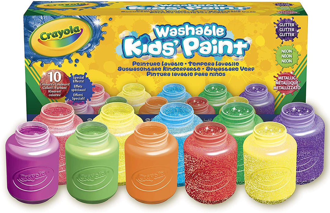 Crayola – 10 waschbare Tempera-Spezialeffekte: Neon, Glitzer, Metall, je 59 ml, mehrfarbig, 60 ml (1 Stück), 54-2395