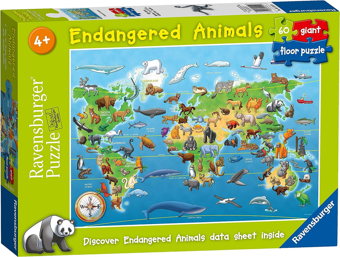 Ravensburger 60-teiliges Puzzle „Gefährdete Tiere“ für Kinder ab 4 Jahren