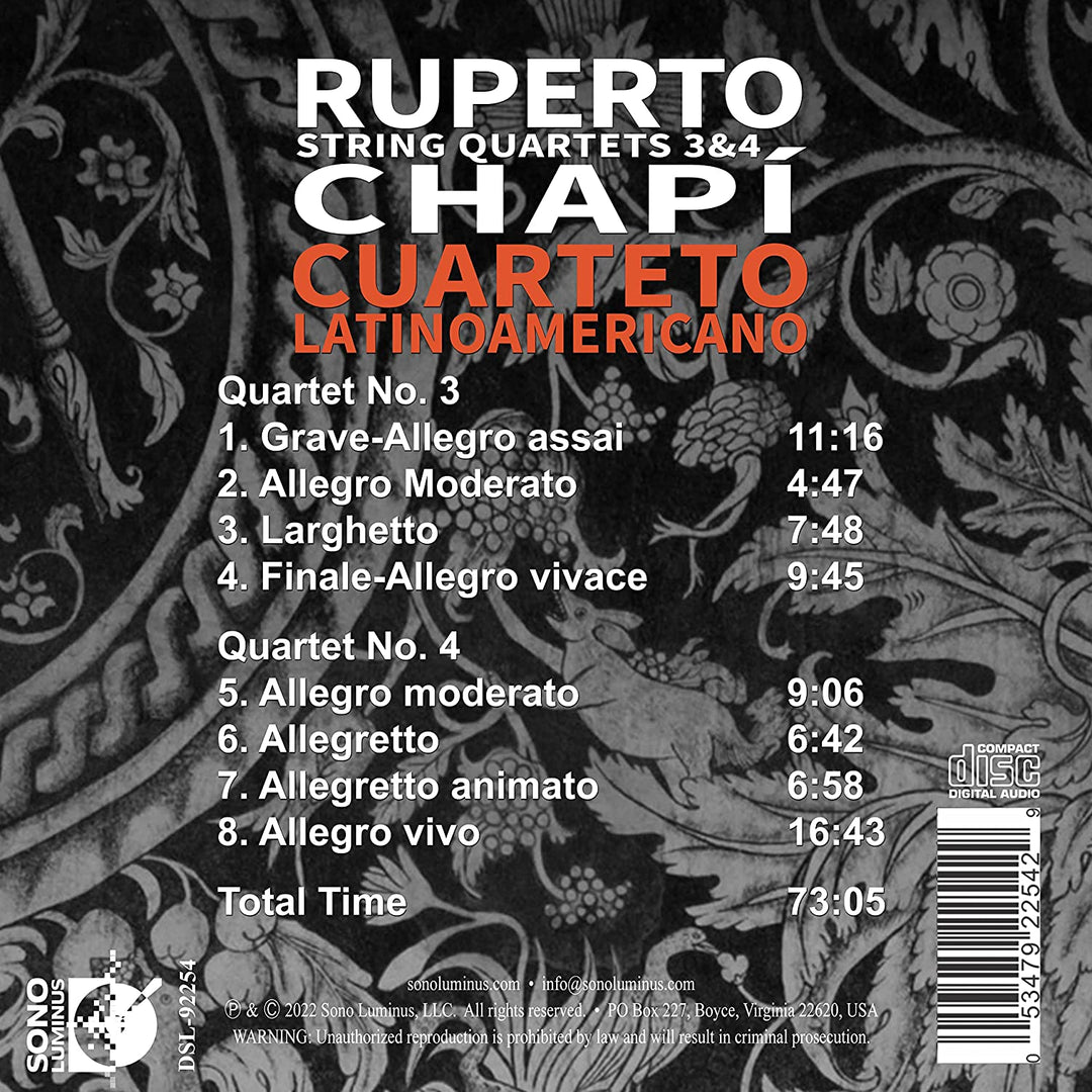 Chapi: Streichquartette 3 und 4 [Cuarteto Latinoamericano] [Sono Luminus: DSL-92254] [Audio CD]