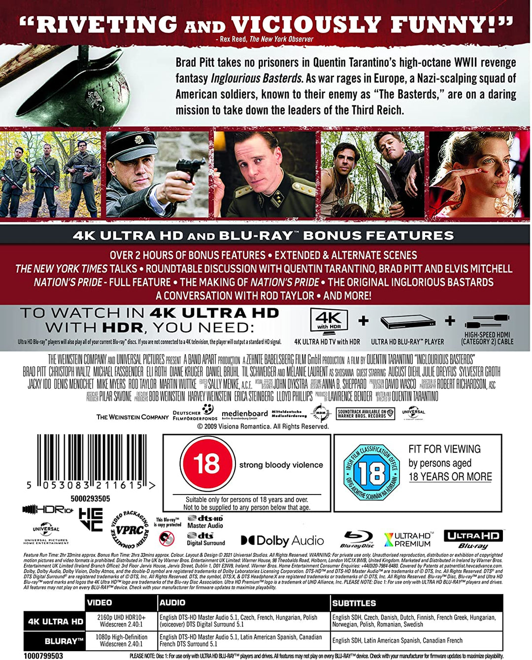 Inglourious Basterds [4K Ultra HD] [2009] [Region Free] – Krieg/Action [Blu-ray]