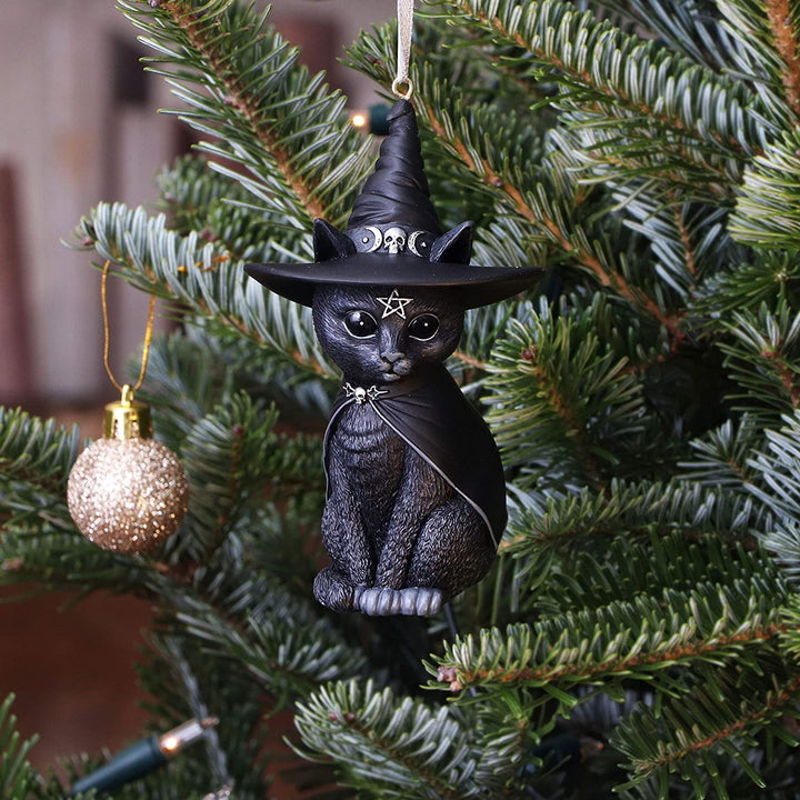 Nemesis Now Purrah schwarze Hexenkatze zum Aufhängen, dekoratives Ornament, 11,5 cm