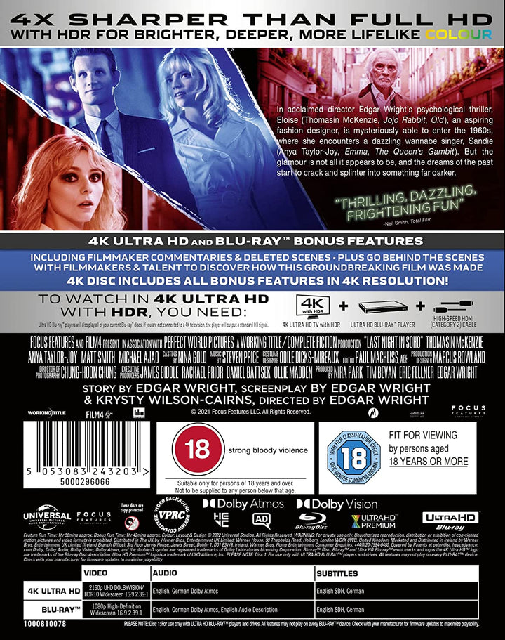 Last Night In Soho [4K UHD] [2021] [Region Free] – Horror/Drama [Blu-ray]