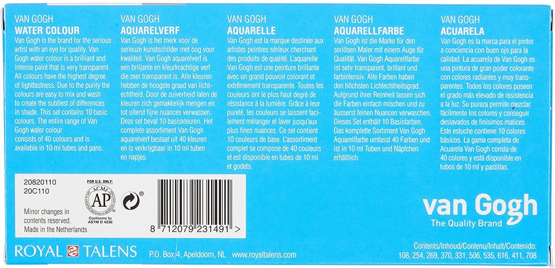 Van Gogh Aquarelle Basic Tube Set de 10 x 10 ml