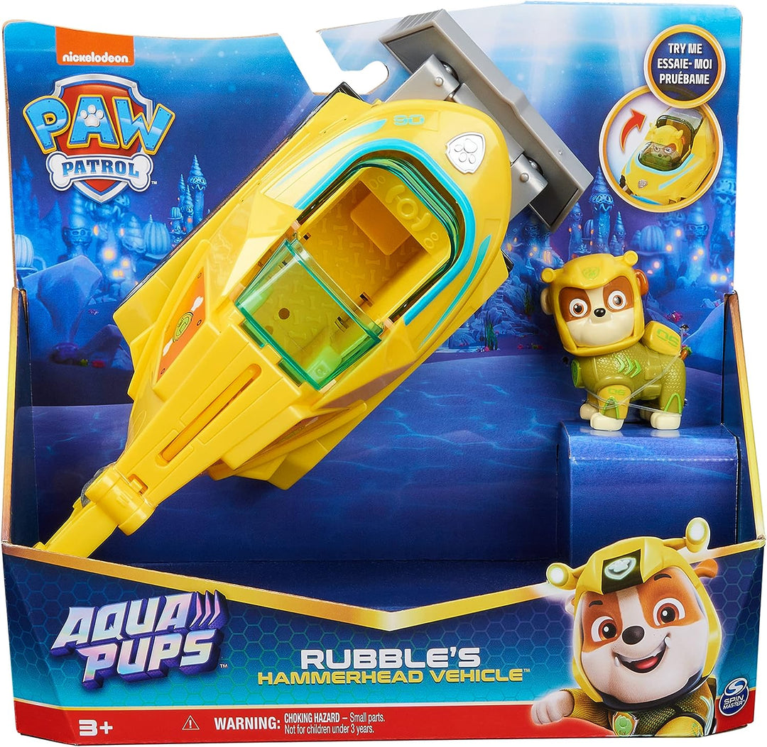 Paw Patrol Aqua Pups Rubble Transforming Hammerhai-Fahrzeug mit Sammlerstücken