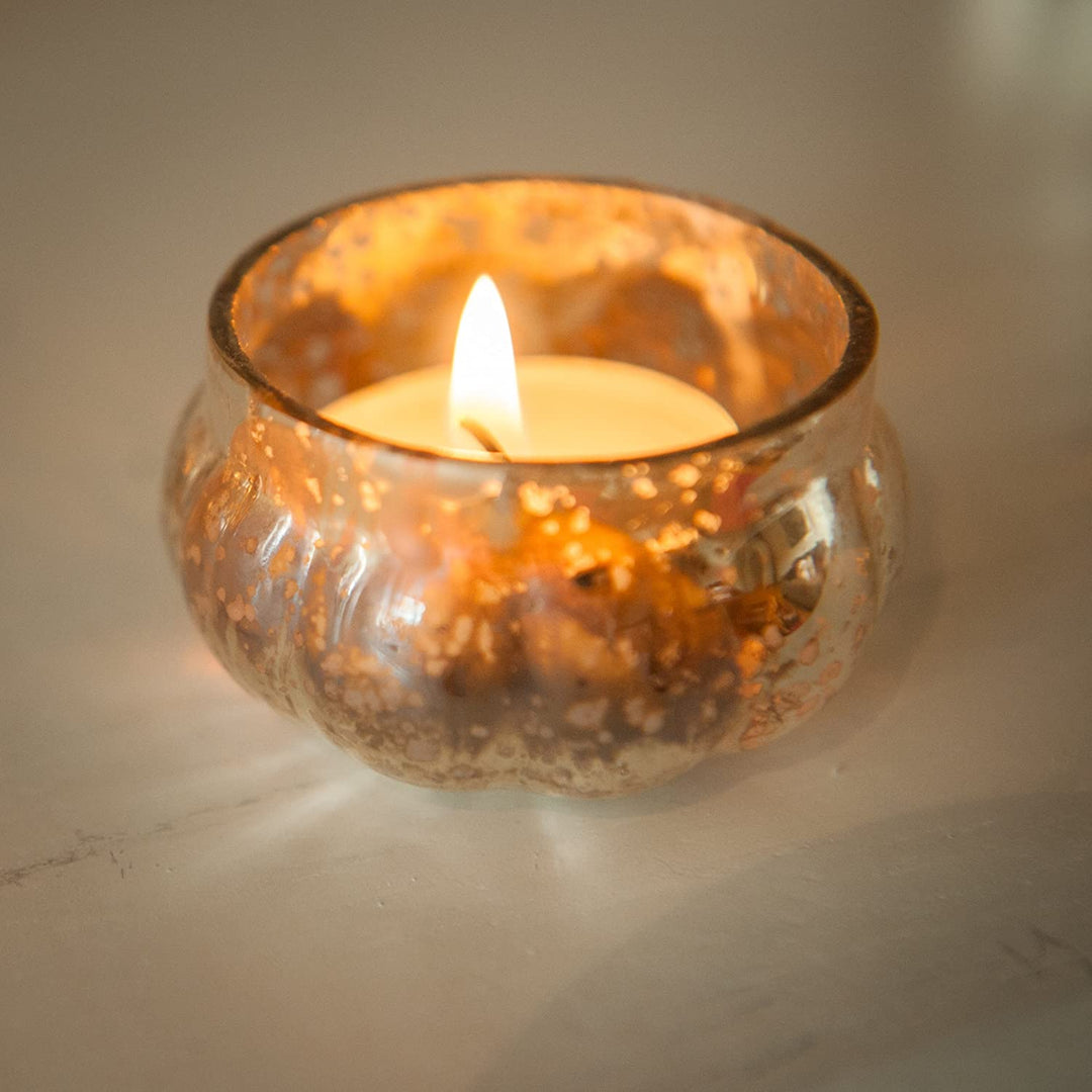 Portavelas de té de boda Insideretail: Votives de vidrio de mercurio de calabaza antigua, cobre