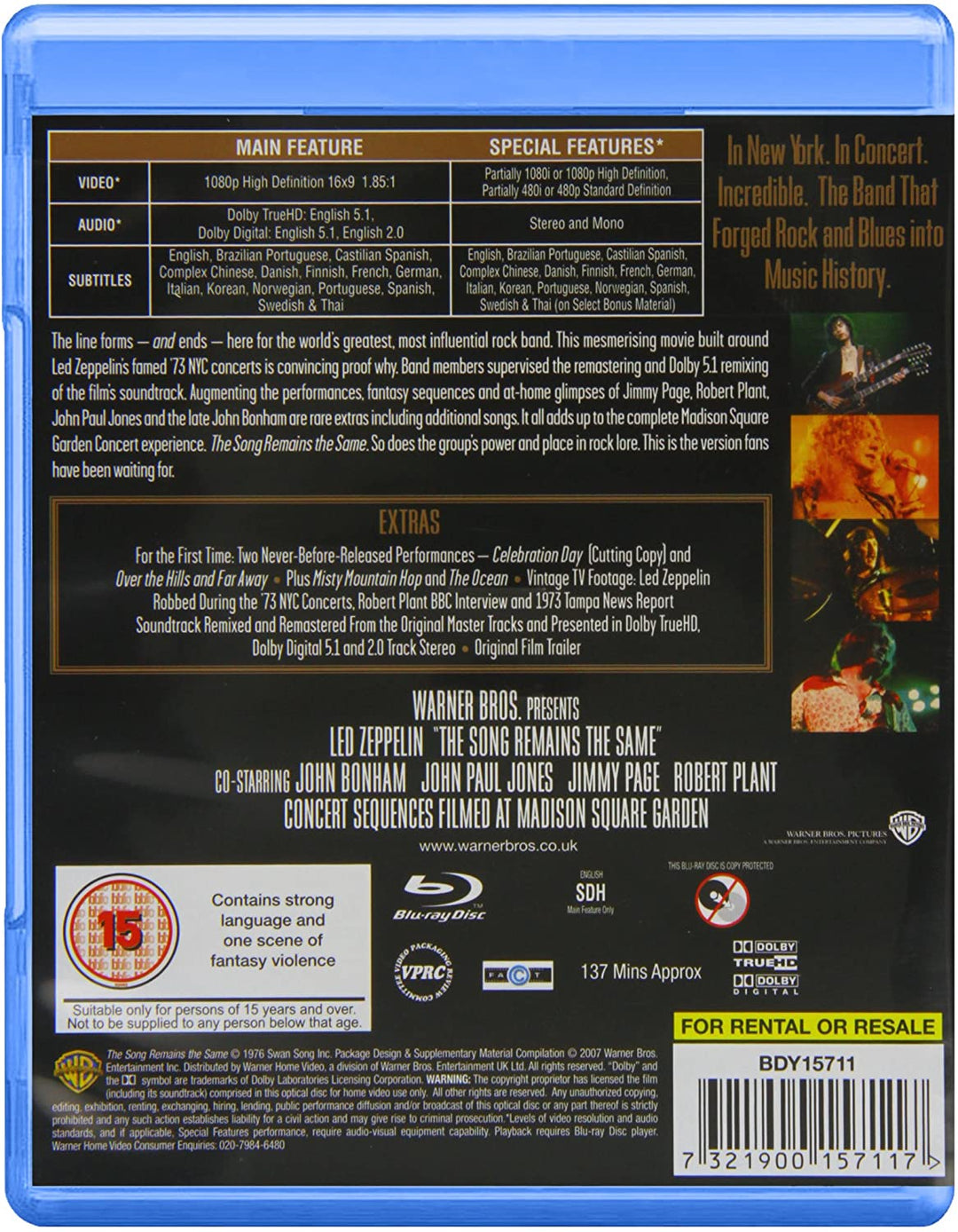 Led Zeppelin: The Song Remains The Same [1976] [Region Free] – Dokumentarfilm/Musical [Blu-ray]