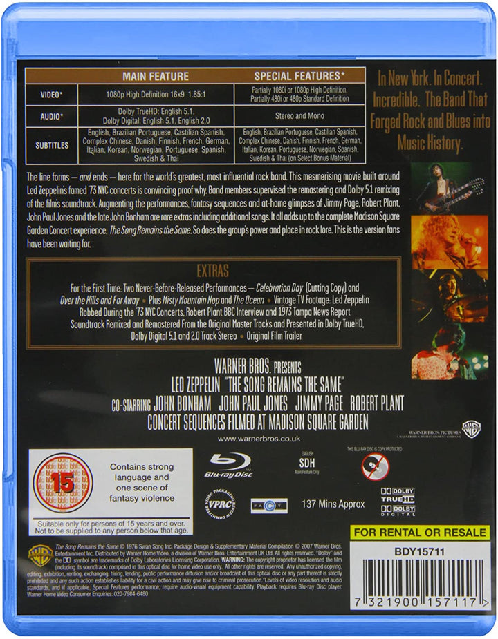 Led Zeppelin: The Song Remains The Same [1976] [Region Free] – Dokumentarfilm/Musical [Blu-ray]