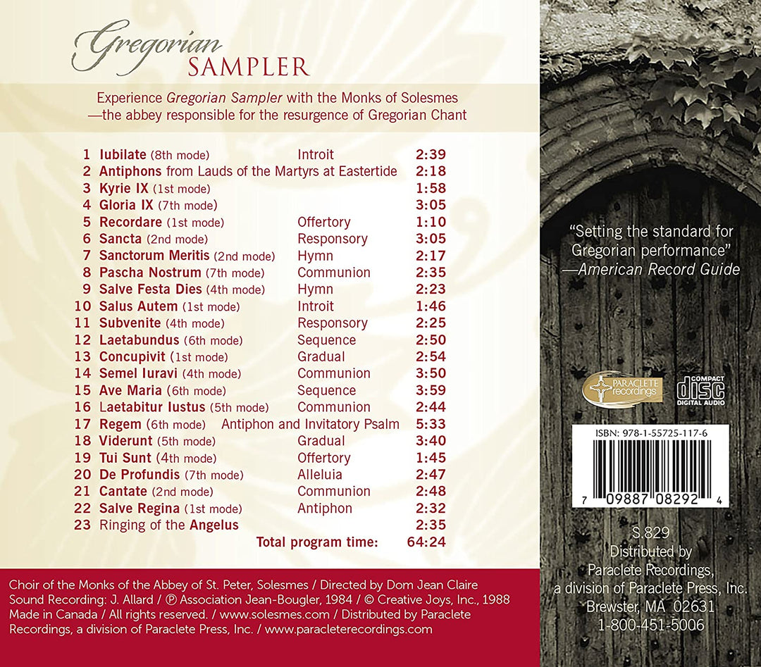 Chor der Mönche der Abtei St. Peter - Sampler gregorianischer Gesänge [Chor der Mönche der Abtei St. Peter; Solesmes; Dom Jean Claire] [Paraclete Recordings: GD 8291] [Audio CD]