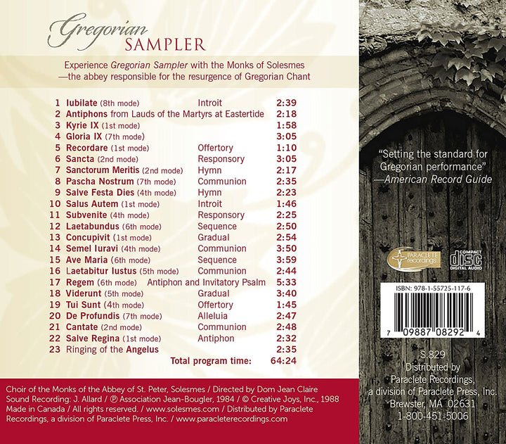 Chor der Mönche der Abtei St. Peter - Sampler gregorianischer Gesänge [Chor der Mönche der Abtei St. Peter; Solesmes; Dom Jean Claire] [Paraclete Recordings: GD 8291] [Audio CD]