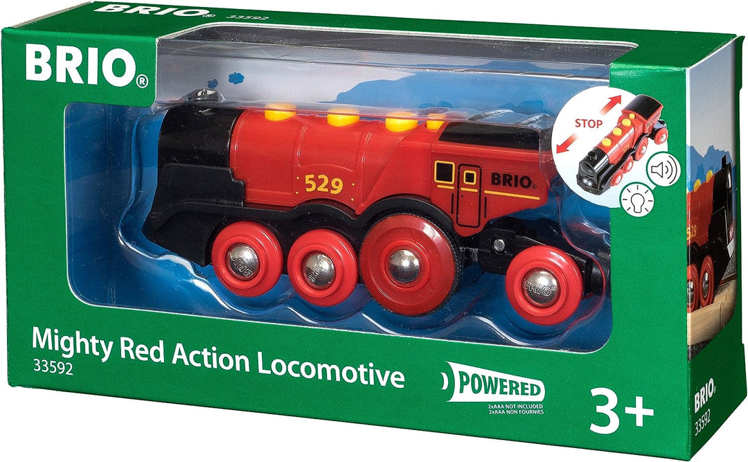 BRIO World Mighty Red Action Lokomotive, batteriebetriebener Zug für Kinder ab 3 Jahren – kompatibel mit allen BRIO Eisenbahnsets und Zubehör