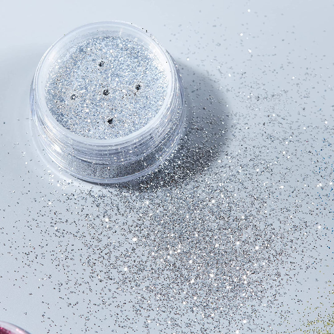 Classic Fine Glitter Shakers by Moon Glitter - Silver - Cosmetic Festival Makeup Glitter for Face, Body, Nails, Hair, Lips - 5g