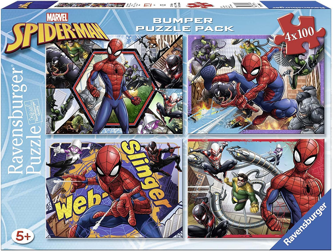 Ravensburger 6914 Spider-Man Puzzle 4 x 100 Teile Bumper Pack, Spiderman