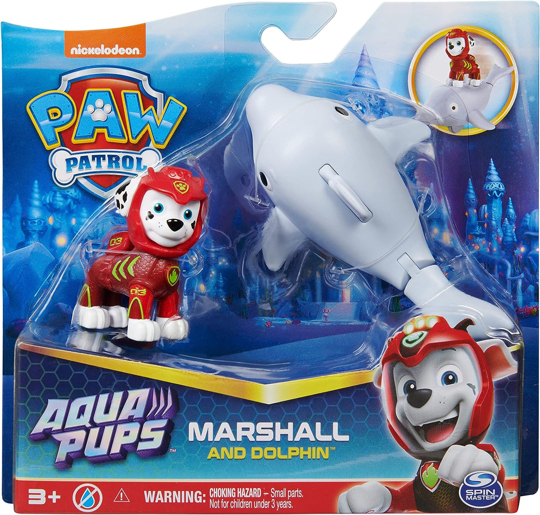 Paw Patrol, Aqua Pups Marshall und Dolphin Actionfiguren-Set, Kinderspielzeug für Ag