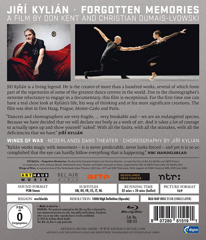 Kylian:Forgotten Memories [Nederalnds Dance Theatre; Jiri Kylian] [ARTHAUS [Region A &amp; B &amp; C] [2015] – [Blu-ray]