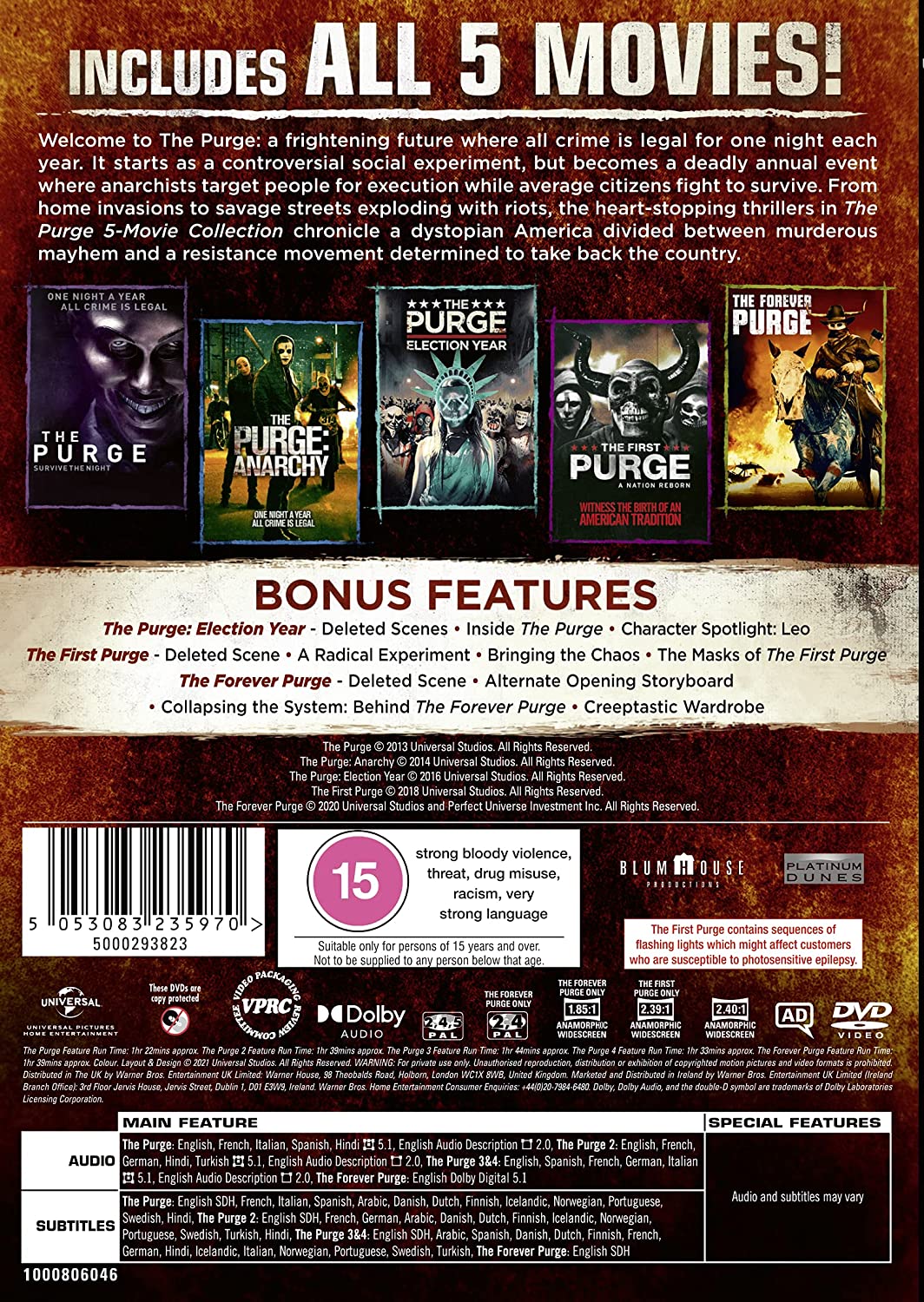 The Purge 1-5 [2021] – Horror/Thriller [DVD]