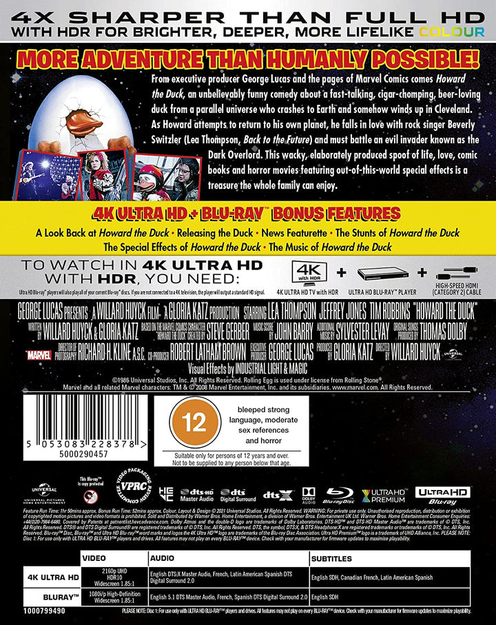 Howard The Duck [4K Ultra HD] [1986] [Region Free] – Science-Fiction/Action [BLu-ray]