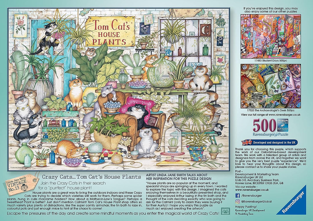 Ravensburger Crazy Cats – Tom Cat's House Plants 500-teiliges Puzzle für Adu