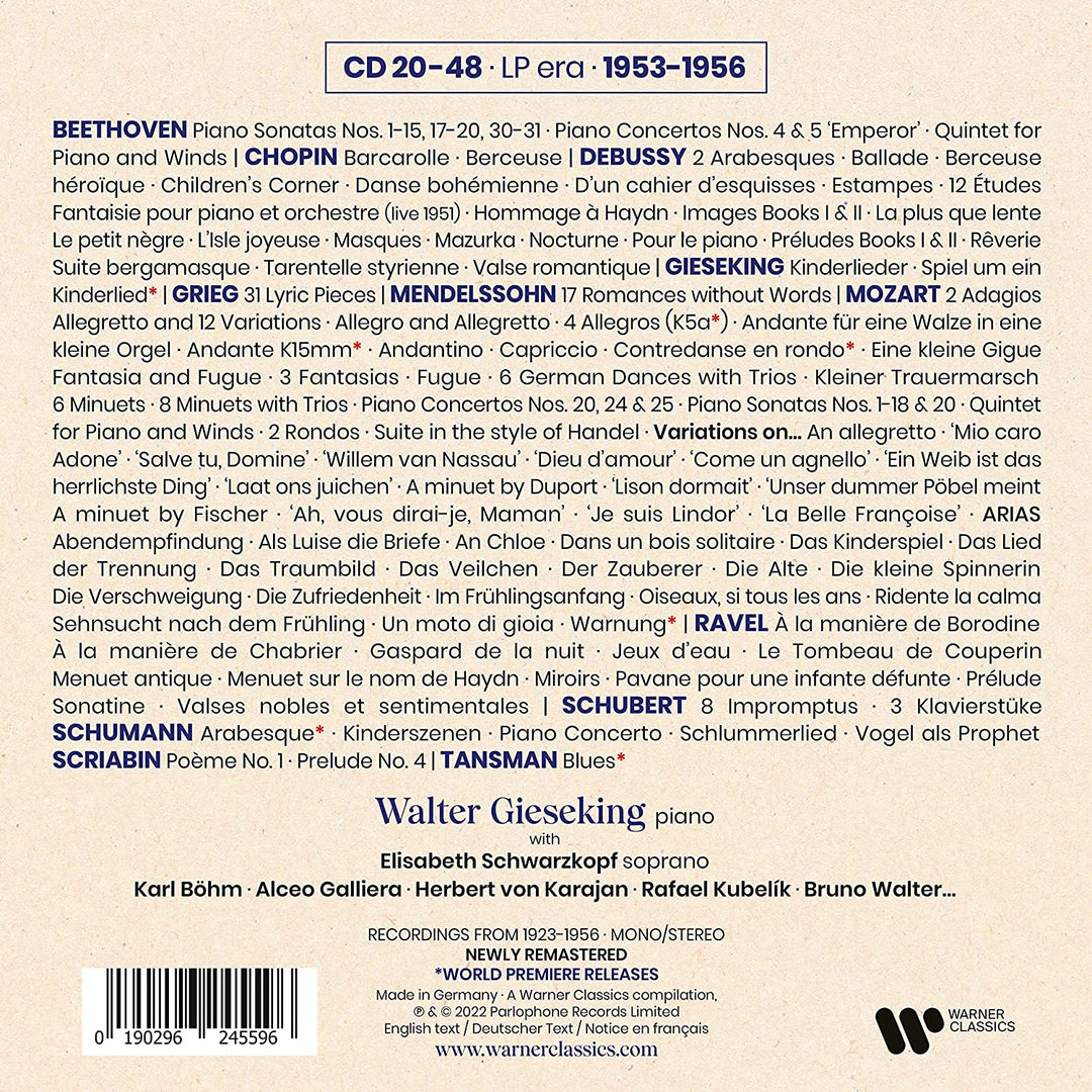 Walter Gieseking – Die kompletten Warner Classics-Aufnahmen [Audio-CD]