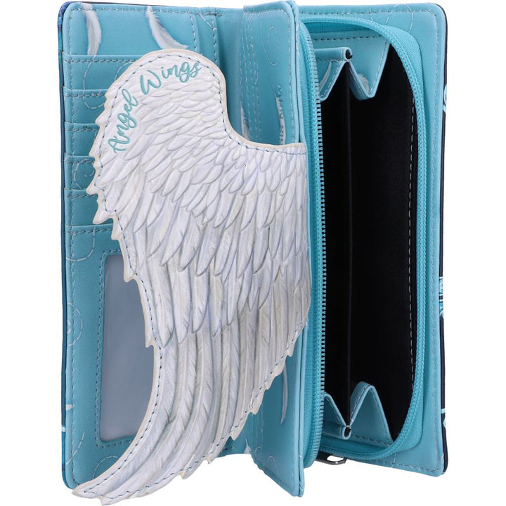 Nemesis Now Angel Wings Geldbörse mit weißer Federprägung, Blau, 18,5 cm