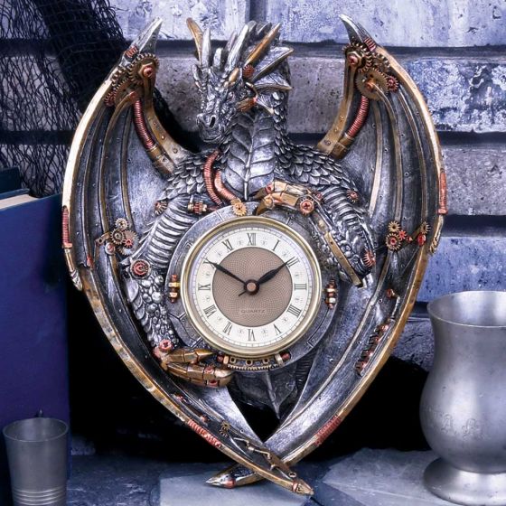 Nemesis Now Dracus Horologium 27,5 cm, Polyresin, Silber